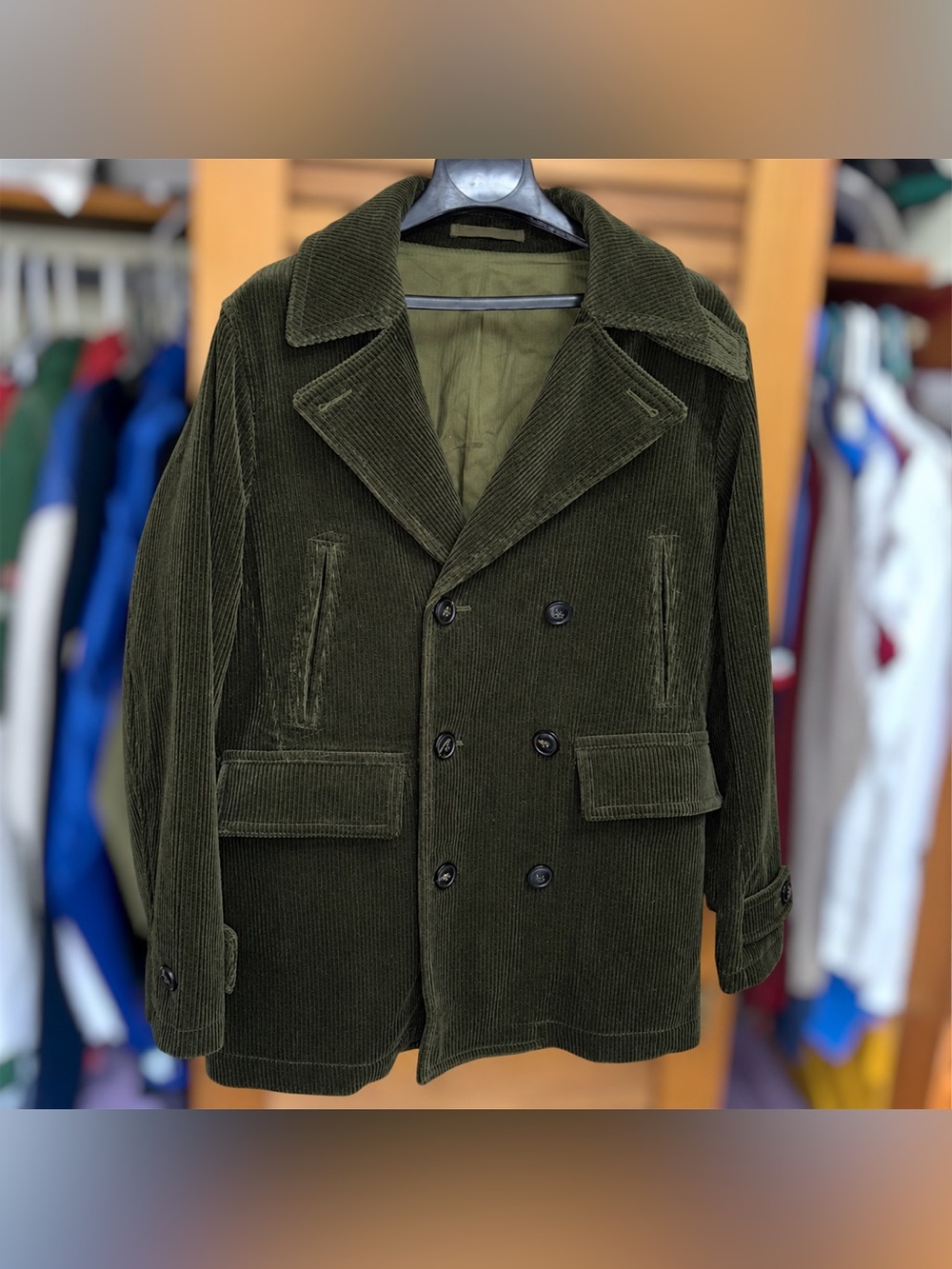 Todd Snyder Italian Corduroy Double Breasted Peacoat Field Jacket Lined M Green